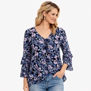 Vince Camuto Floral Print Ruffle Blouse Womens Size Medium
